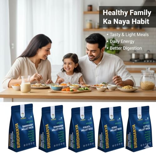 Image of Siridhanya Unpolished millets whole grains Combo Pack (5 x 500g) - Foxtail, Kodo, Little, Barnyard, Browntop | Low GI, Gluten-Free, High Fibre & Plant based Protein | Natural Healthy Grain for healthy life wt. 2.5kg