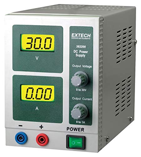 Extech 382200 30V 1A Digital DC Power Supply, Dual LCD, CV/CC