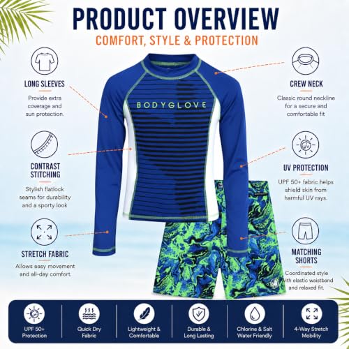 Image of Body Glove Little Boys 2-Piece Rash Guard Swimsuit Set