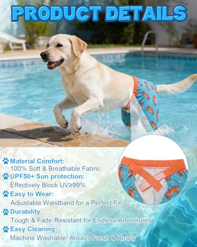 Image of CuteBone Dog Swim Trunks Swimsuit Durable & Comfortable - Quick-Dry, Adjustable Waistband Shorts, UV Protection Bikini- Perfect for Beach, Pool & Outdoor Fun, Dinos DST16XXL