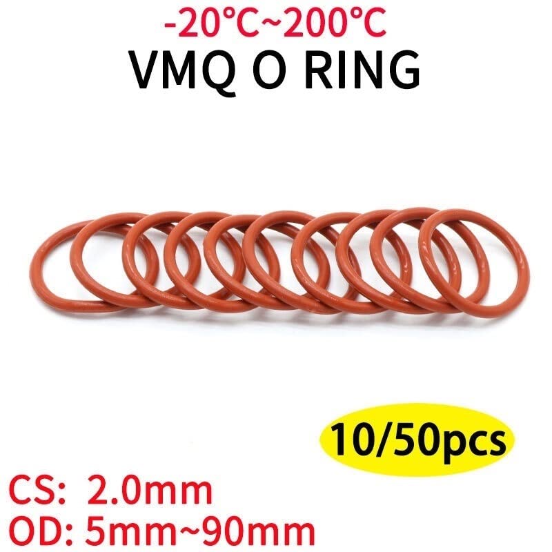 Uszczelka, 50 szt. CS2mm Czerwona silikonowa uszczelka pierścieniowa OD 5~90mm O-ring Gumowa uszczelka do szybkowaru O-ring Uszczelka do żywności w wysokiej temperaturze(OD 48mm ID 44mm)