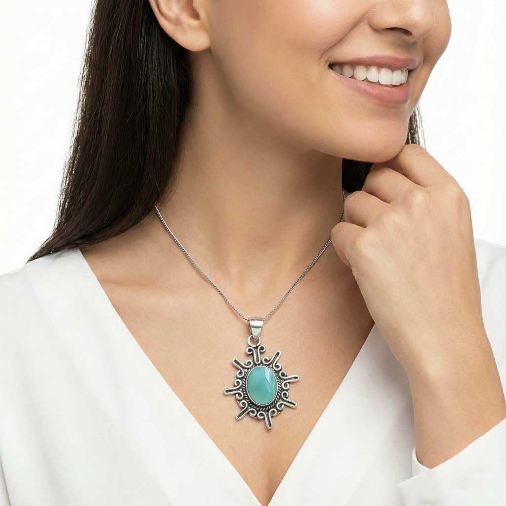 Tiger Eye, Labradorite, Turquoise, Garnet Oval Handmade Pendant Necklace 925 Sterling Silver Overlay Boho Natural Gemstone Jewelry For Women