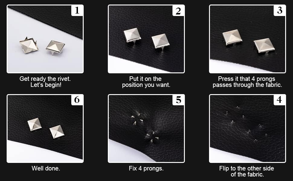 Miniatura 7 de 400 piezas de remaches cuadrados de 0.394 pulgadas (0.394 in), para ropa, zapatos, remaches artesanales, para manualidades, para bolsas de ropa,