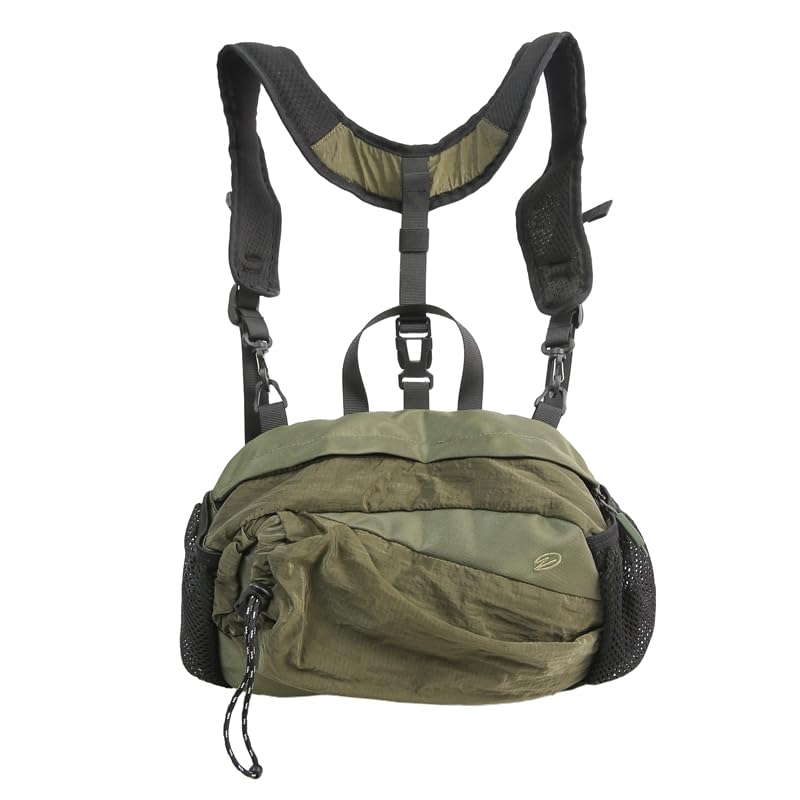 Lightweight Water-Repellent Nylon Chest Pack-Convertible Backpack with Multi-Pocket,Reflective Strip,Unisex for Outdoor Commute (green)