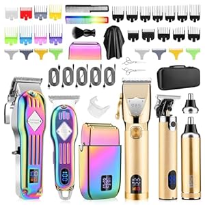 Baeber Clippers Set for Men,Cordless Hair Clippers Beard Trimmers and Nose Hair Trimmer Kit,Gold