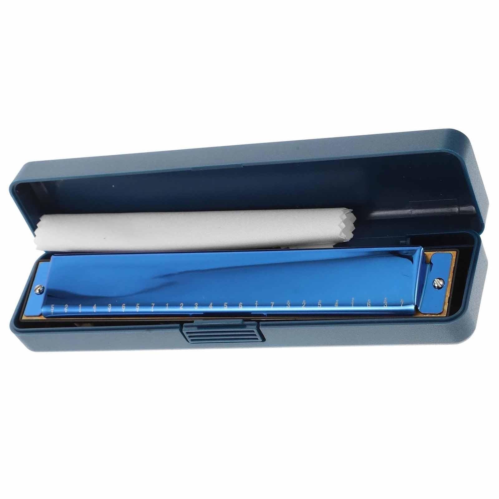 Principianti Armonica Armonica A Bocca A 24 Fori Alloggiamento In Acciaio Inossidabile Design Durevole Strumento Portatile Blu