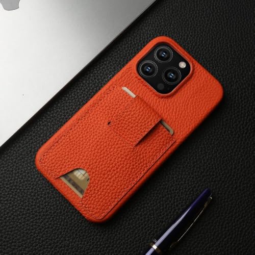 Coque en cuir iPhone 15 Pro étui porte-carte orange robuste