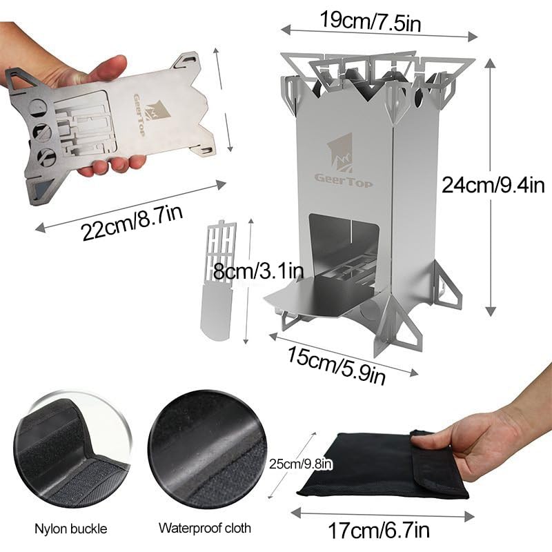 Réchaud de Camping, Réchaud de Fusée Détachable et Pliable, Réchaud de Camping Léger, Mini Réchaud de Camping Multi-combustibles, for Randonnée en Plein Air, Voyage, Pique-Nique