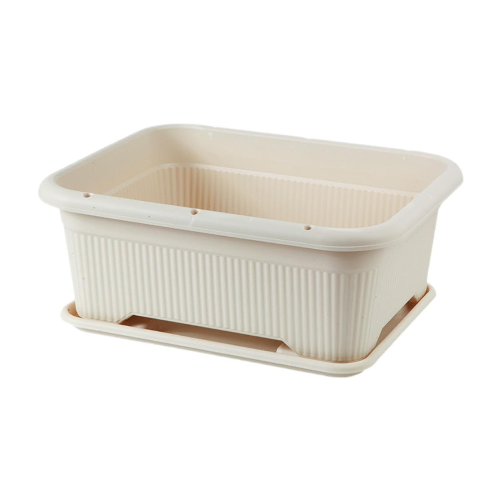 UJEAVETTE Flower Box with Drainage Holes Rectangular Household Decor Vegetable Planter White-image-10