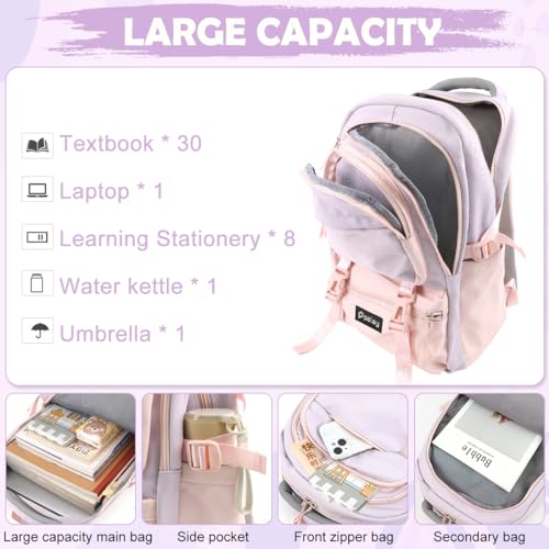Image of PALAY Girls Backpack School Backpack with Small Zipper Pouch Fashion Pink Nylon with Padded Shoulder Straps & Handle Design Multi Compartment Large for School,Camping,Travel
