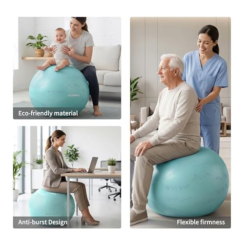 Image of Extra Thick Yoga Ball with Training Instruction, Anti-Burst Slip Resistant Exercise Ball with Pump for Pilates,Physical Therapy,Pregnancy Stability,Birthing Ball 22in 26in 30in