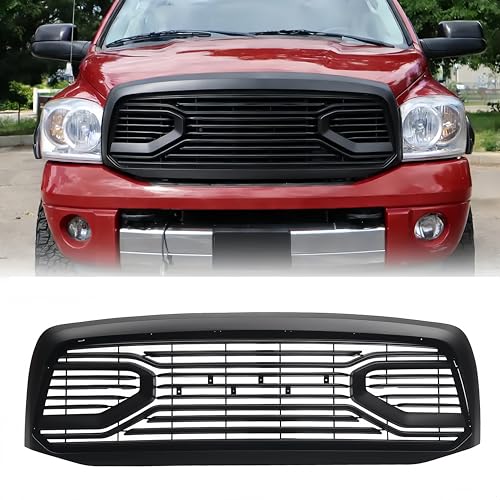 LKMQDYZ Front Grill Compatible with 2006 2007 2008 Ram 1500 Front Grill Replacement ABS Big Horn Style Grille with Letter Matte Black