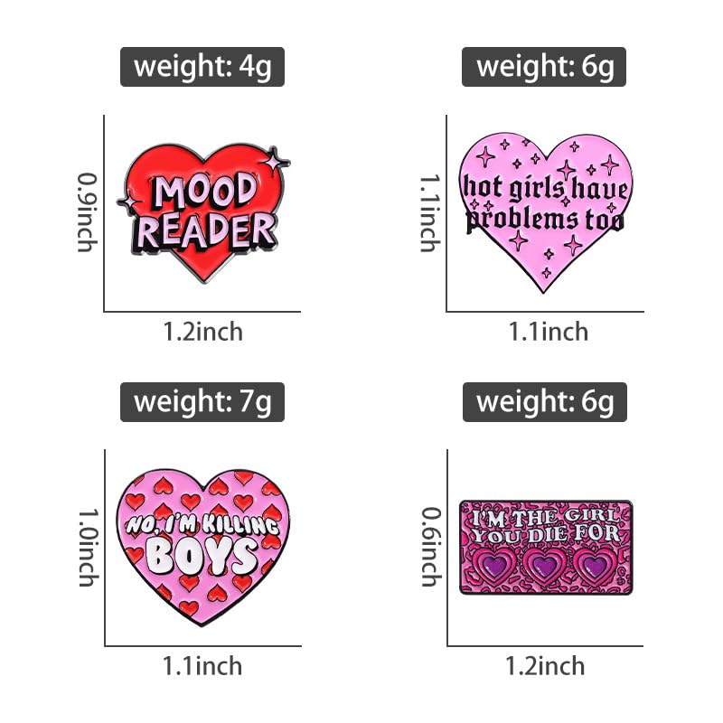 ROFARSO y2k Love Heart Enamel Lapel Pin Set Cool Girls Letter Pin, Accessory for Backpacks Clothing Bags Hats Shirts (4piccs pin set)2