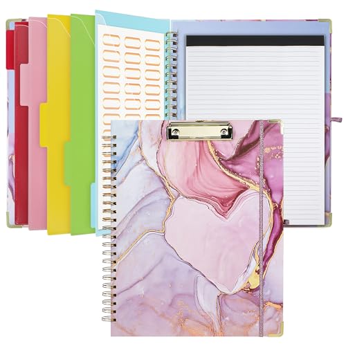 Hiwhy Portapapeles con almacenamiento y bloc de notas recargable para tamaño carta de 8.5 x 11 pulgadas, bonito tablero de clip con 5 carpetas adicionales con pestañas y almacenamiento, suministros de