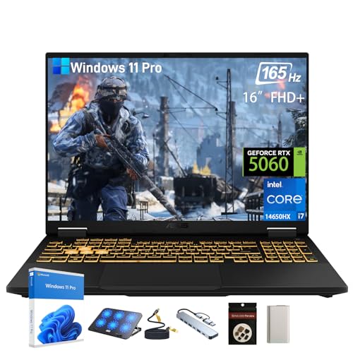 ASUS TUF F16 Gaming Laptop, NVIDIA RTX 5060(8GB GDDR7), Intel 16-Core i7 14th(Up to 5.2GHz), 16″ FHD+ 165Hz Anti-Glare Display, WiFi 6E, Windows 11 Pro, 64GB DDR5, 4TB SSD, w/Accessories