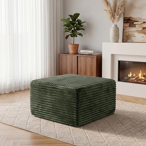 Image of 28 inch Boneless Couch Ottoman Modular Sectional Corduroy Cloud Sofa Foot Rest Ottoman for Living Room,Green