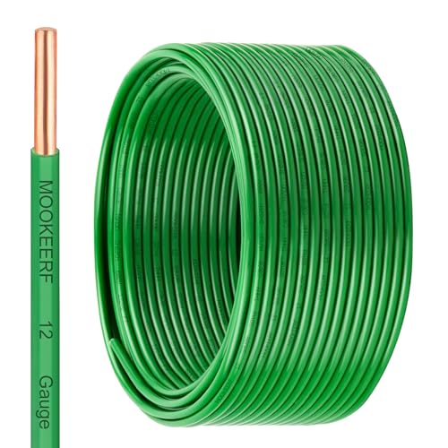MOOKEERF THHN Wire 12 Gauge 100FT - OFC Solid Copper 10 AWG Electrical Building Wire 600V with Nylon Jacket and PVC Insulation for Residential Ground Industrial CNC Panel Wiring - Green