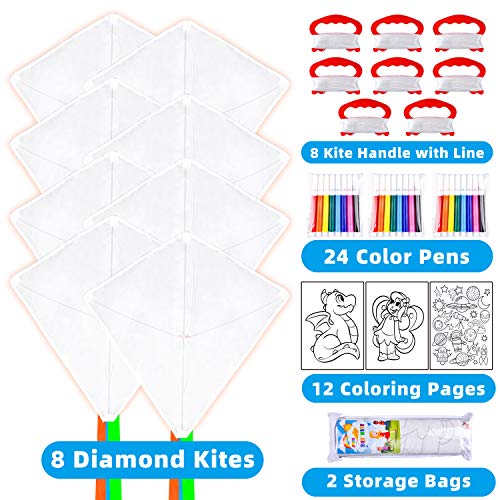 Joyin 8 Packs Diy Blank Diamond Kite With Watercolor Pens And Kite String, Decorating Coloring Kite, Kids Kite Making Craft Kits, Large Beach Kite Easy To Fly Kite For Outdoor Games And Activities #TOP7