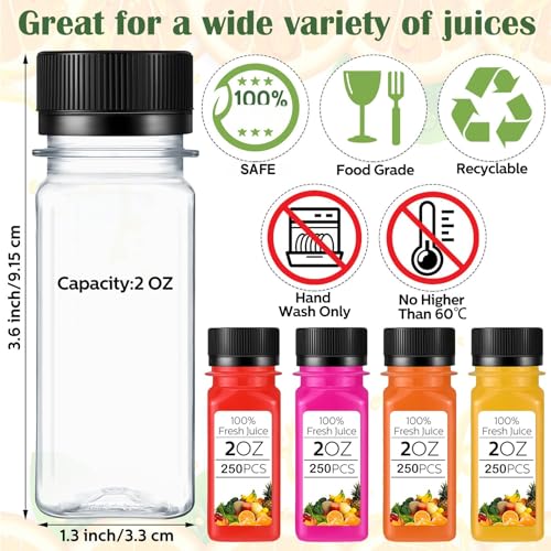 Image of Sliner 250 Pcs 2oz Clear Plastic Bottles Mini Juice Bottle with Screw Lid Small Empty Reusable Liquid Vial Freezer Beverage Container Leak Proof for Juice Milk Water