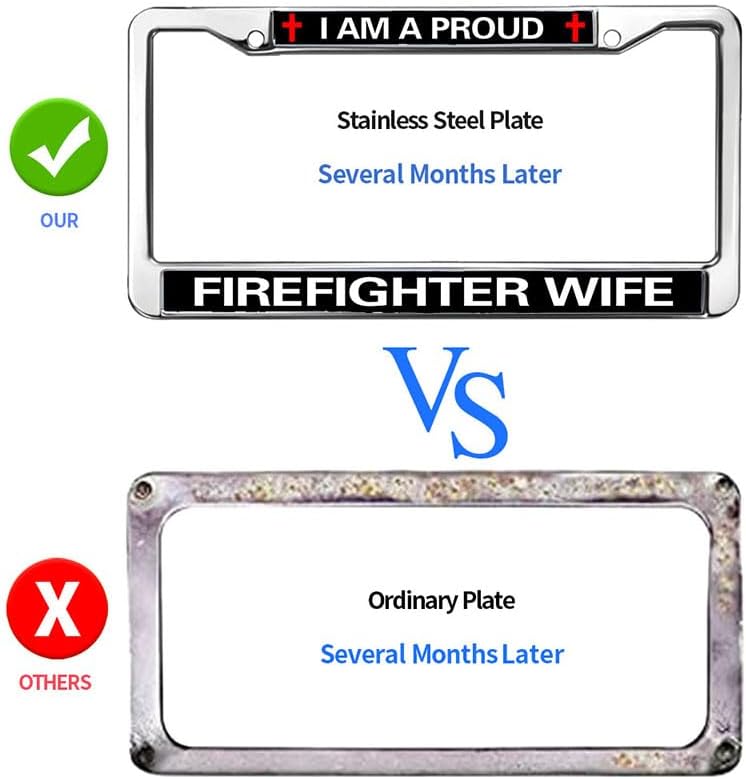 Firefighter License Plate Frame Metal Proud Firefighter Wife Weather-Proof License Plate Frame Proud Firefighter License Plate Frame Faithful Gift for Firefighter