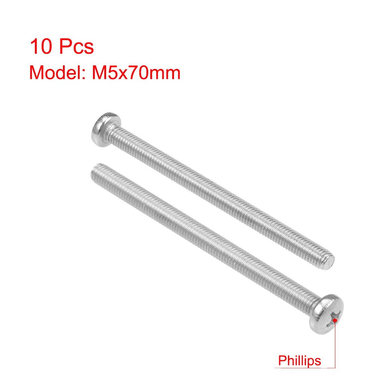 MACHSWON M5x70mm Machine Screws Phillips Cross Pan Head Screw 304 Stainless Steel Round Head Cross Screw Fasteners Bolts 10Pcs - Image 2