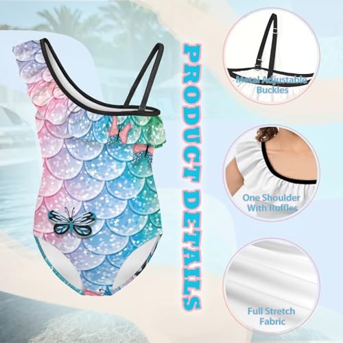 Image of Girls One Piece Bathing Suit,Slim-Fit Ruffle Strap Swimsuit with Adjustable Strap Quick Dry Summer Beach Swim Suit