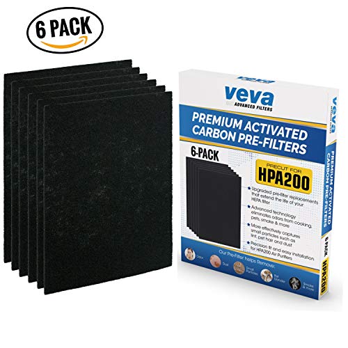 VEVA Air Purifier Filter Replacements - 6 Pack Precut & Compatible with Honey-well HPA200 Purifiers - Premium Activated Carbon Pre-Filters