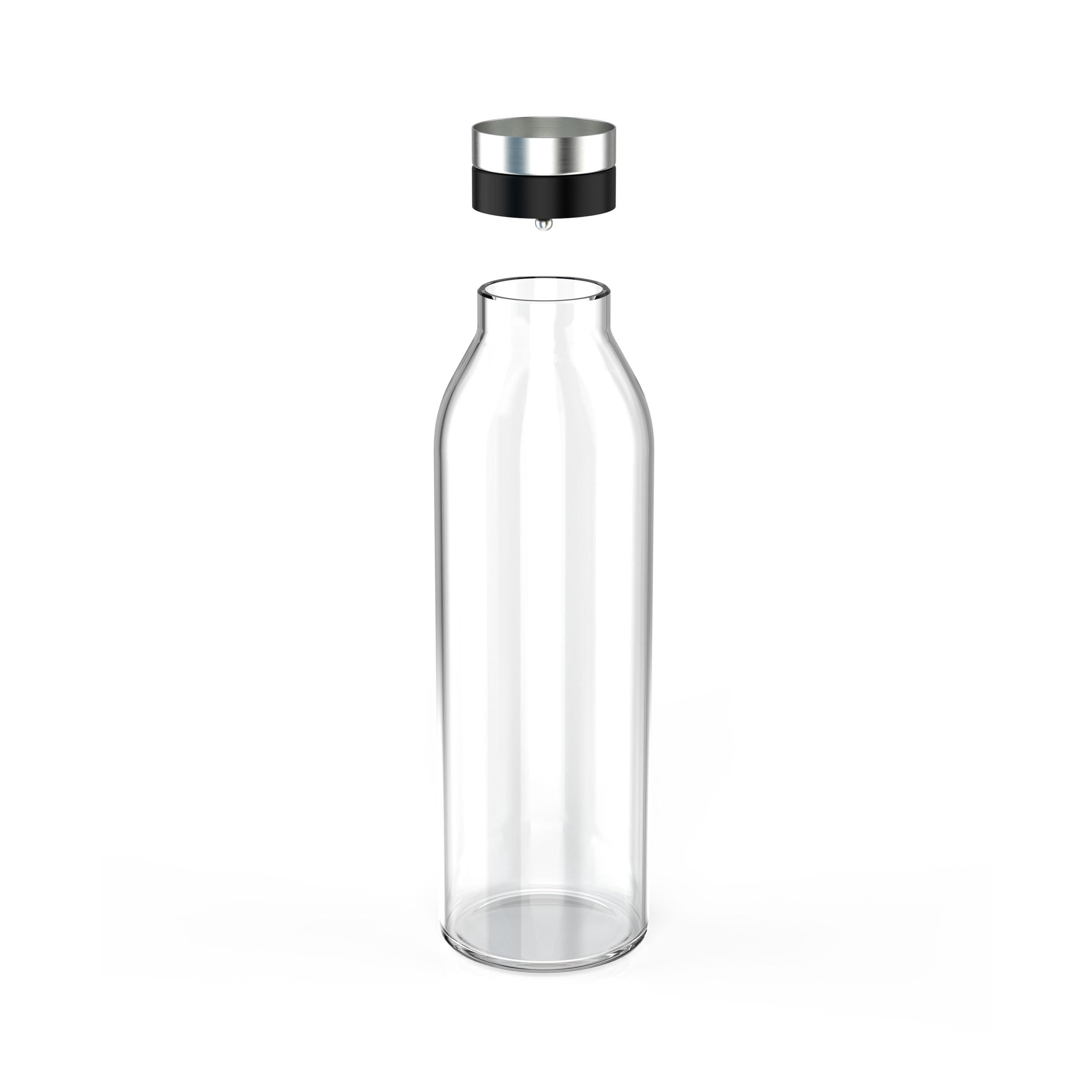 Emsa Flow Bottle N4160600 Carafe en verre/acier inoxydable avec couvercle à ouverture automatique et bec verseur anti-goutte Compatible avec toutes les portes de réfrigérateur standard 1,3 l