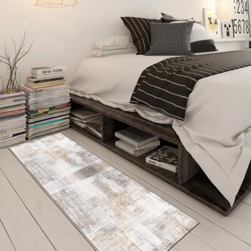 Alfombra de pasillo gris y beige lavable de 70 x 200 cm con base antideslizante para cocina 3