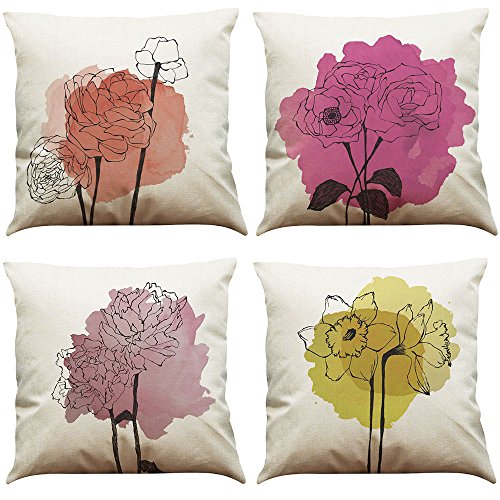 MStar 4 pieza creativa Rose Impreso costura almohada 45 x 45 cm lino de algodón transpirable funda de cojín almohada
