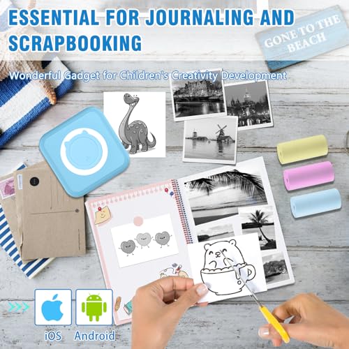 ZAKVOP mini drucker für Smartphone, mini Tragbare Fotodrucker, mini Pocket Printer, Bluetooth thermodrucker für iOS und Android, Aufkleber drucker für Journal, Notizen, Liste, Memo - Blau