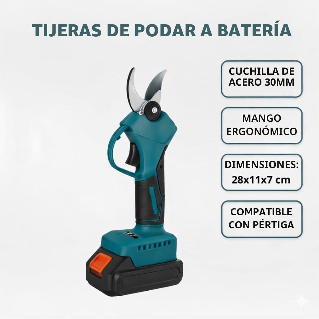 Tijeras de Podar Electricas Inalámbricas y Motosierra Electricas con Asta Telescópica de 128 a 248 cm, Kit 3 in 1 Profesional por la Podadura de Jardín, Ramas, Arbustos y Viñedo