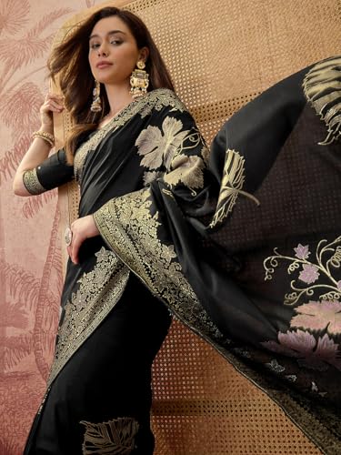 Image of SIRIL Women's Banarasi Silk Jacquard Zari Work Saree With Unstitched Blouse Piece