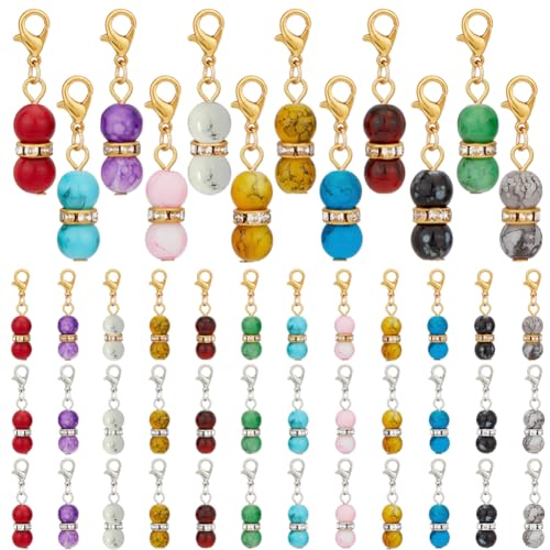 PH PandaHall 48pcs 12 couleurs breloques Pendantes en Perles Rondes, 35mm Perles de Verre avec Fermoirs à Griffes de Homard Pendentifs pour Colliers, Bracelets, Porte-Clés, Marqueurs de Points