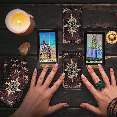 Image of AYME Tarot Card GameWith Guidebook, 78 Pcs Holographic Tarot Cards Deck Future Telling Game With Colorful Box For Beginners And Professional Player, Adult (Style 6)