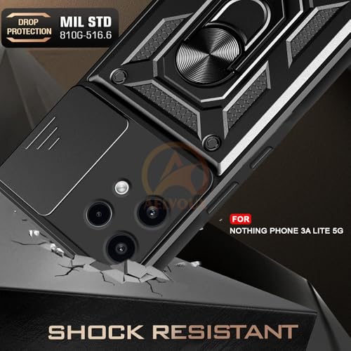 Image of Armor Bumper Back Cover Case for Nothing Phone 3A Lite 5G Rotating Camera Cover, Ring Holder & Kickstand | Heavy Duty & 360 Degree Protection Nothing Phone 3A Lite 5G Back Cover (Black)