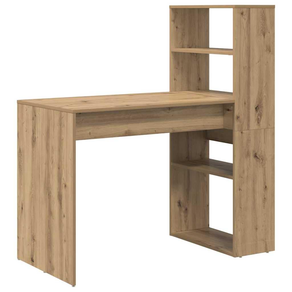 Bureau moderne en chêne artisanal, 113 x 54 x 120 cm, avec 2 étagères, en bois massif, robuste et durable, comme bureau de jeu, pour salon, bureau, chambre d'adolescent