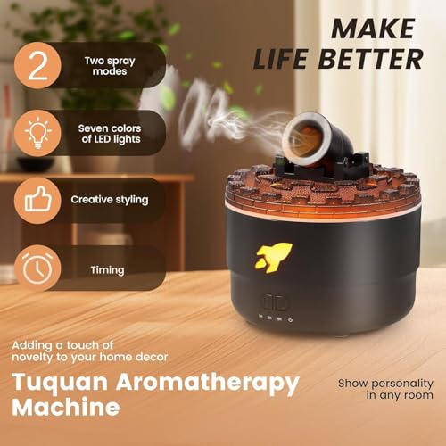 Image of Cannon Blast Aroma Humidifier 2 Spray Modes Humidifier Desktop with 7 Colors LED Light and Timer,280ML Creative Turret Mist Auto Shut Off Aromatherapy Diffuser for Bedroom, Home, Desk (BLACK)