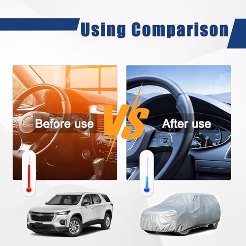 Image of Kayme 6 Layers SUV Car Cover Custom Fit for Chevrolet Chevy Traverse (2009-2025) Waterproof All Weather for Automobiles, Outdoor Full Cover Rain Sun UV Protection.Silver