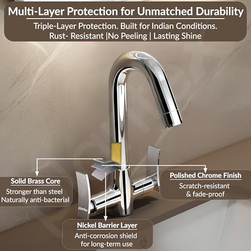 Image of Plantex Solid Brass Mixer Tap for Bathroom /Wash Basin Tap Hot and Cold /Bathroom Accessories /Water Tap /Sink Tap for Wash Basin (Star, Chrome)