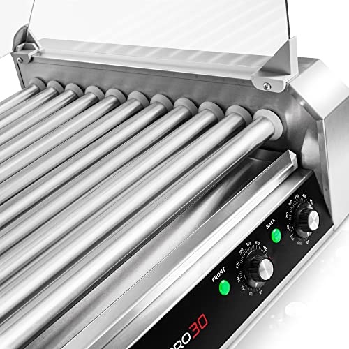 Olde Midway Electric 30 Hot Dog 11 Roller Grill Cooker Machine with Cover 1400-Watt - Commercial Grade