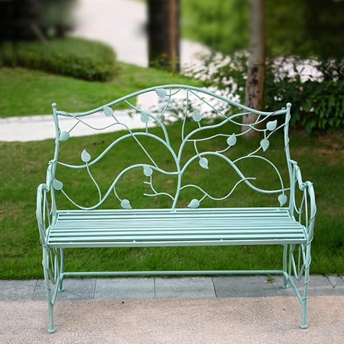LYUCAYHQ Bancos para Exterior de 115 Cm, Banco Jardin con Respaldo Floral, Banco de Jardín, Banco de Porche Delantero para Patio, Entrada, Parque, Exterior, Capacidad de 200 Kg(Green)