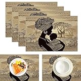 Waldtiere Afrikanische Frauen Leinen Platzsets Für Tisch 2er Set, Stammesstil Bedruckte Tischsets Große Baumwolle Leinen rutschfeste Abwaschbar Platzsets Für Kitchen Restaurant (45x30cm, Hellbraun)