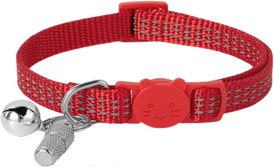 THAIN Cat Collar Breakaway with Bell and id tag Safety Nylon Reflective Adjustable Kitten Collars for Kitten Female(S,Red)