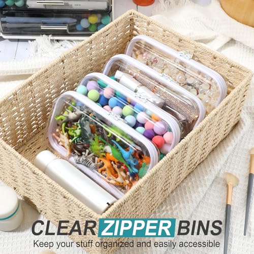Image of Hoolerry 4 Pcs Hard Clear Zipper Case Makeup Bags Plastic Zipper Pouch Transparent Storage Box Containers for Cosmetics, Snacks, Building Blocks, Puzzles(Clear,7.5 x 3.9 x 2 in,White)