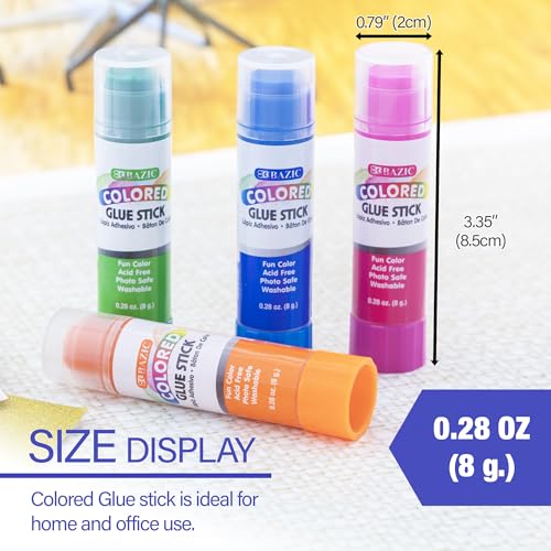 BAZIC Washable Colored Glue Stick 8g/0.28 Oz, All Purpose Acid Glue Sticks for Kids Photos Paper Kids at School Home Office (4/Pack), 1-Pack