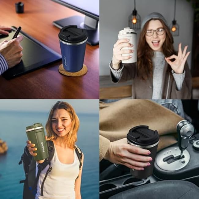 4 Pack Insulated Coffee Tumblers with Lid 17oz Stainless Steel Travel Coffee Mug Reusable Coffee Cup to Keep Cold and Hot Drinks for Car, Daily, Travel and Gifts, Multicolor