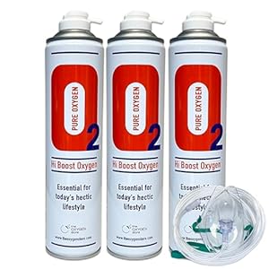 3 X 10L O2 Oxygen in a can 30L Portable Including 1 x Mask and Tubing Set – Great for Sport, Work, Health, Party, Healthy Looking Skin – Increased Concentration and Energy – Made in The UK