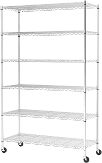 FDW 48"L×18"W×82"H Wire Shelving Unit Storage Cart Metal Shelf Rolling Utility Cart 2100Lbs Capacity with 6 Tier Casters Adjustable Layer Rack Strong Steel for Restaurant Garage Pantry Kitchen,Chrome
