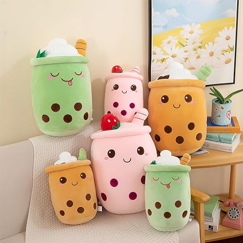 AMOZO Bubble Tea Kuscheltier Plüschkissen, Kawaii Bubble Tea Plüschtier Kissen Niedliche Boba Plüsch Weich Stofftier Spielzeug für Boba Liebhaber (24cm, Pink)